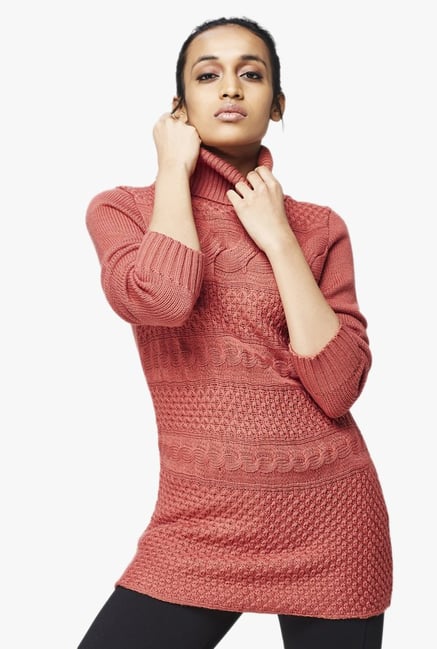 AND Peach Self Print Sweater AND Peach Self Print Sweater