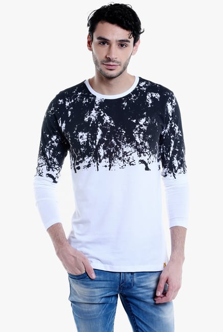 Campus Sutra White & Black Full Sleeves T-Shirt Campus Sutra White & Black Full Sleeves T-Shirt
