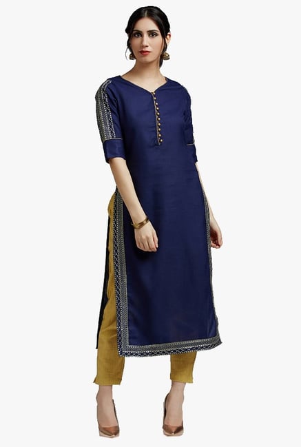 Jaipur Kurti Navy Embroidered Kurta Jaipur Kurti Navy Embroidered Kurta