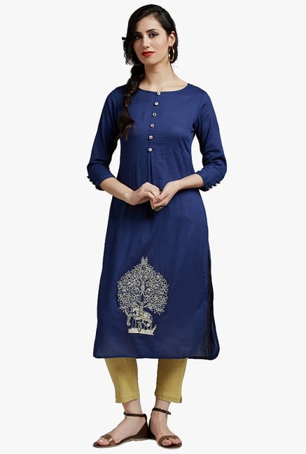 Jaipur Kurti Blue Embroidered Kurta Jaipur Kurti Blue Embroidered Kurta