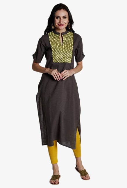 Jaipur Kurti Grey Embroidered Kurta Jaipur Kurti Grey Embroidered Kurta