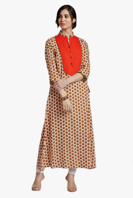 Jaipur Kurti Orange & Off White Printed Kurta Jaipur Kurti Orange & Off White Printed Kurta