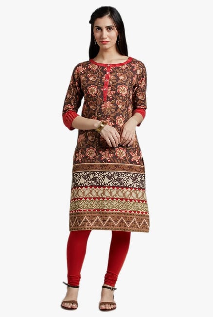 Jaipur Kurti Brown Floral Print Kurta Jaipur Kurti Brown Floral Print Kurta