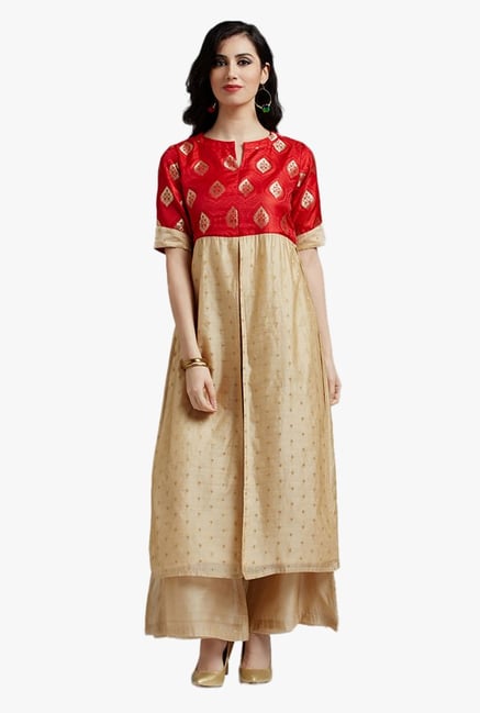 Jaipur Kurti Red & Beige Printed Kurta Jaipur Kurti Red & Beige Printed Kurta