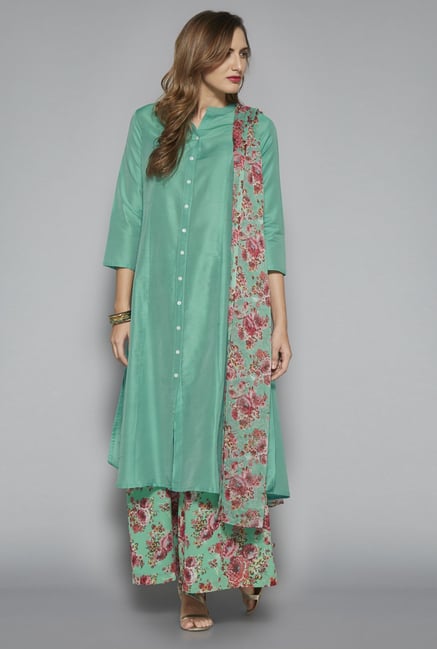 Vark by Westside Sea Green Floral Ethnic Set Vark by Westside Sea Green Floral Ethnic Set