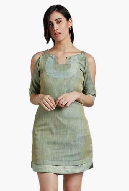 Jaipur Kurti Green Textured Above Knee Dress Jaipur Kurti Green Textured Above Knee Dress