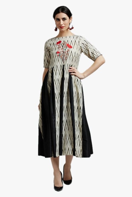 Jaipur Kurti Beige & Black Embroidered Below Knee Dress Jaipur Kurti Beige & Black Embroidered Below Knee Dress