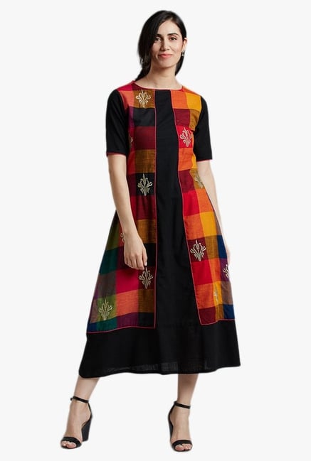 Jaipur Kurti Multicolor Checks Midi Dress Jaipur Kurti Multicolor Checks Midi Dress