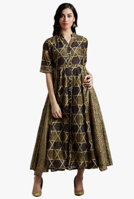 Jaipur Kurti Green Printed Maxi Dress Jaipur Kurti Green Printed Maxi Dress