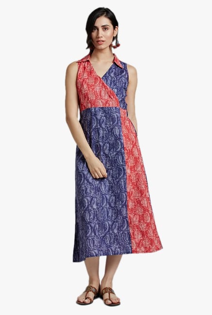 Jaipur Kurti Purple & Pink Paisley Print Midi Dress Jaipur Kurti Purple & Pink Paisley Print Midi Dress
