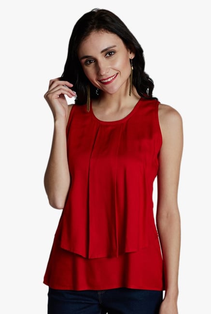 Jaipur Kurti Red Rayon Top Jaipur Kurti Red Rayon Top
