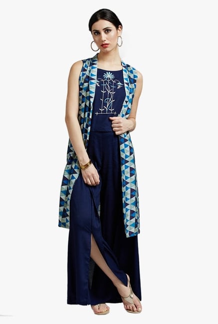 Jaipur Kurti Navy Embroidered Crop top Jaipur Kurti Navy Embroidered Crop top