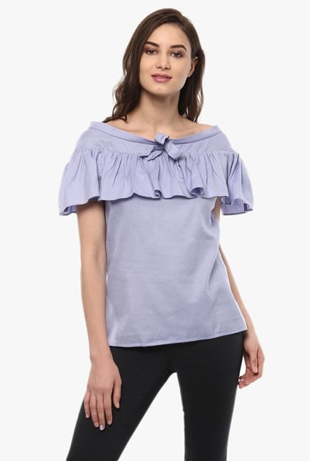 Pannkh Blue Cotton Chambray Top Pannkh Blue Cotton Chambray Top