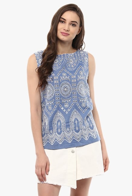 Pannkh Blue Embroidered Top Pannkh Blue Embroidered Top