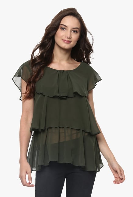 Pannkh Green Polyester Top Pannkh Green Polyester Top