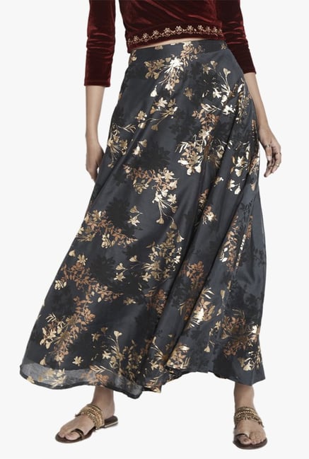 Global Desi Grey Printed Maxi Skirt Global Desi Grey Printed Maxi Skirt