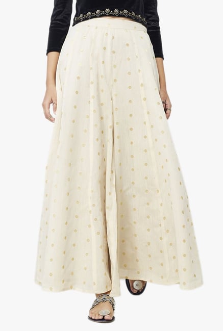 Global Desi Beige Polka Dot Viscose Sharara Global Desi Beige Polka Dot Viscose Sharara