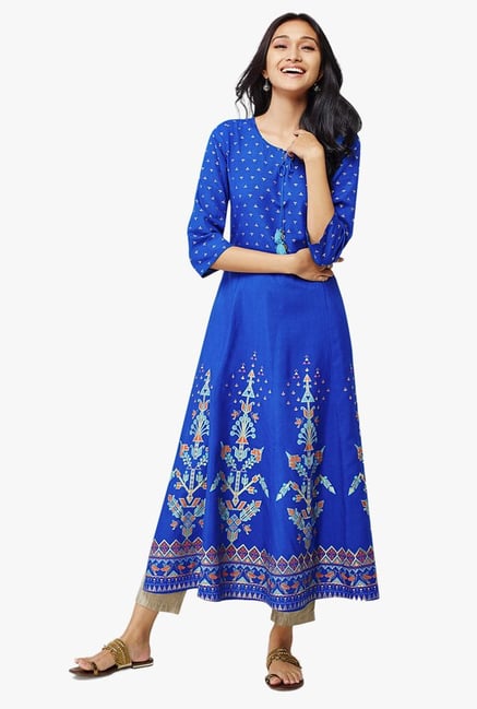 Global Desi Ink Blue Printed Mimosa Kurta Global Desi Ink Blue Printed Mimosa Kurta
