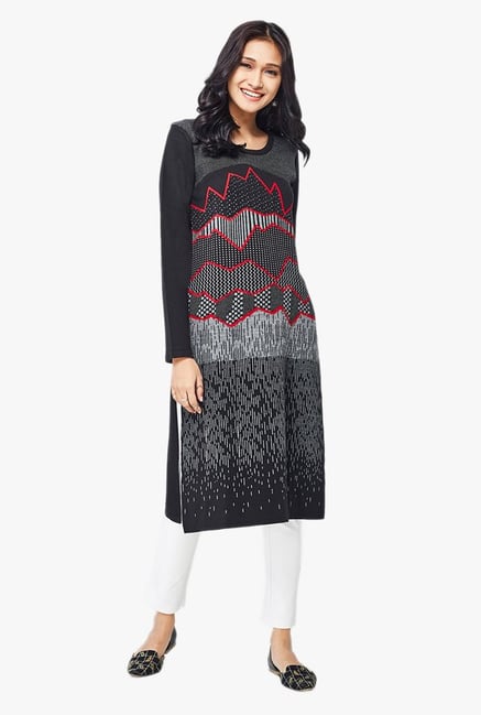 Global Desi Black Printed Acrylic Kurta Global Desi Black Printed Acrylic Kurta