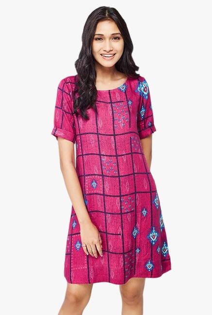 Global Desi Hot Pink Printed Shift Dress Global Desi Hot Pink Printed Shift Dress