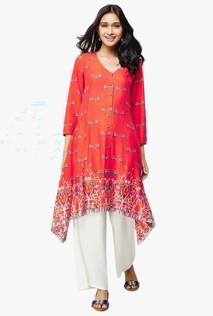 Global Desi Rust Printed Viscose Kurta Global Desi Rust Printed Viscose Kurta