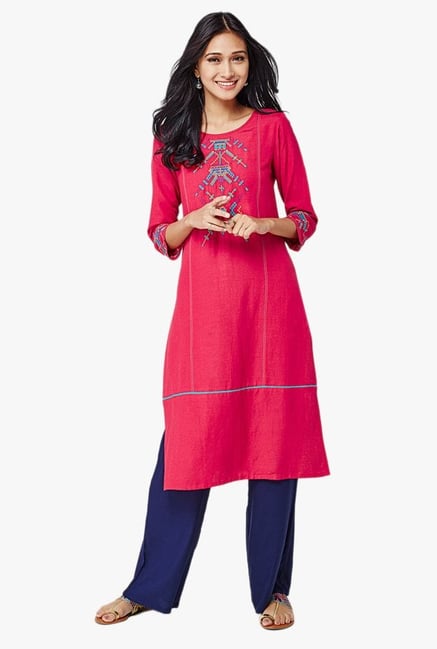 Global Desi Pink Embroidered Kurta Global Desi Pink Embroidered Kurta