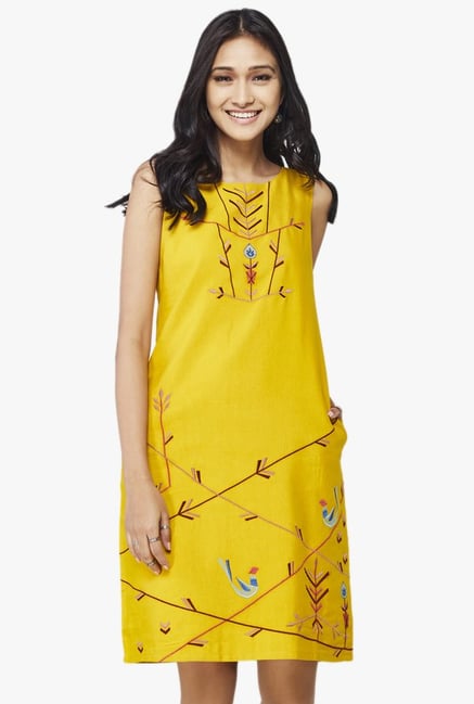 Global Desi Mustard Printed Shift Dress Global Desi Mustard Printed Shift Dress