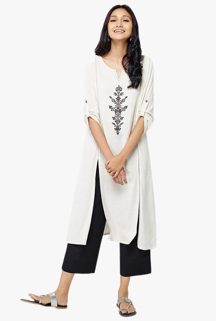 Global Desi Ecru Embroidered Kurta Global Desi Ecru Embroidered Kurta