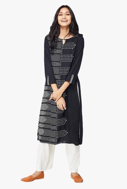 Global Desi Black Printed Viscose Kurta Global Desi Black Printed Viscose Kurta