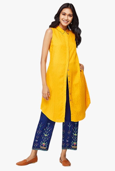 Global Desi Mustard Self Print Tunic Global Desi Mustard Self Print Tunic