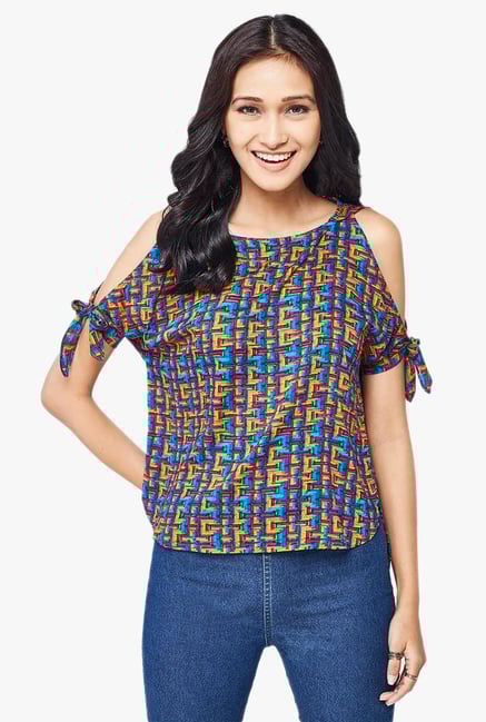 Global Desi Multicolor Printed Tie-Up Top Global Desi Multicolor Printed Tie-Up Top