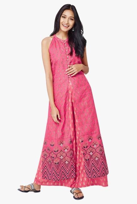 Global Desi Pink Printed Suit Set Global Desi Pink Printed Suit Set