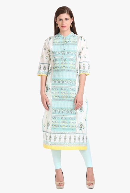 W White & Blue Printed Cotton Kurta W White & Blue Printed Cotton Kurta