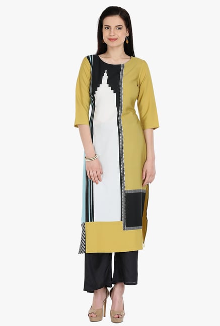 W Mustard Printed Polyester Kurta W Mustard Printed Polyester Kurta
