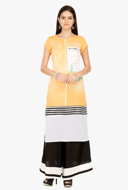 W Orange Printed Polyester Kurta W Orange Printed Polyester Kurta