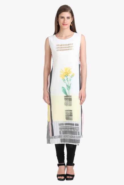 W White Printed Polyester Kurta W White Printed Polyester Kurta