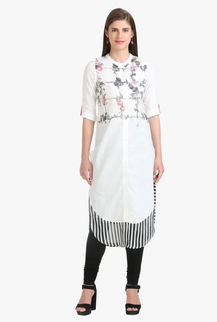 W White Printed Cotton Kurta W White Printed Cotton Kurta