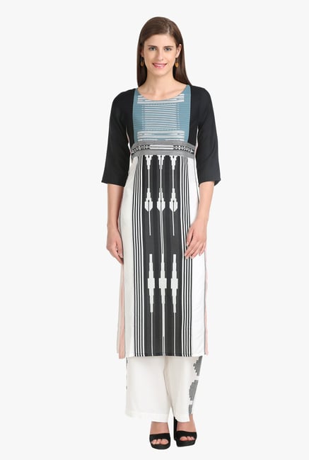 W Off White & Black Printed Cotton Kurta W Off White & Black Printed Cotton Kurta