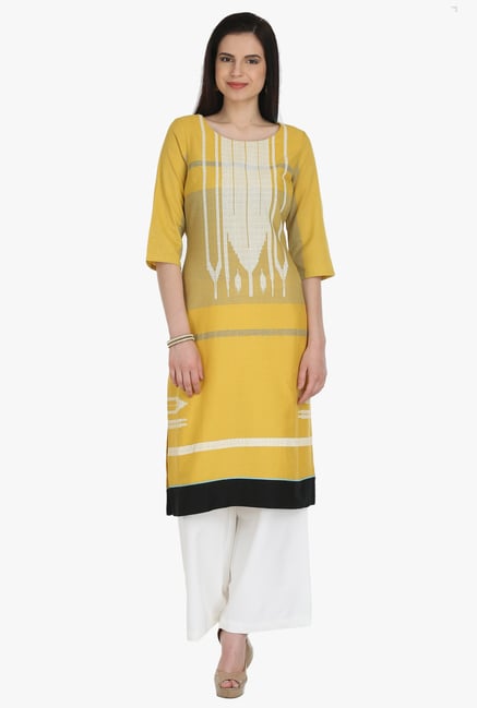 W Mustard Printed Cotton Kurta W Mustard Printed Cotton Kurta