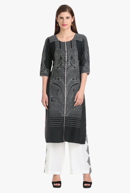 W Black Printed Polyester Kurta W Black Printed Polyester Kurta