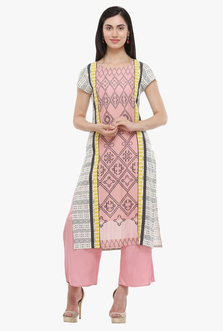 W Peach Printed Rayon Kurta W Peach Printed Rayon Kurta