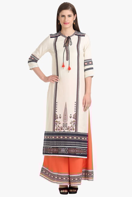 W Off White Printed Cotton Kurta W Off White Printed Cotton Kurta