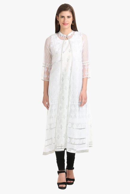 W White Printed Polyester Kurta W White Printed Polyester Kurta