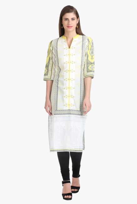 W White & Yellow Printed Cotton Kurta W White & Yellow Printed Cotton Kurta