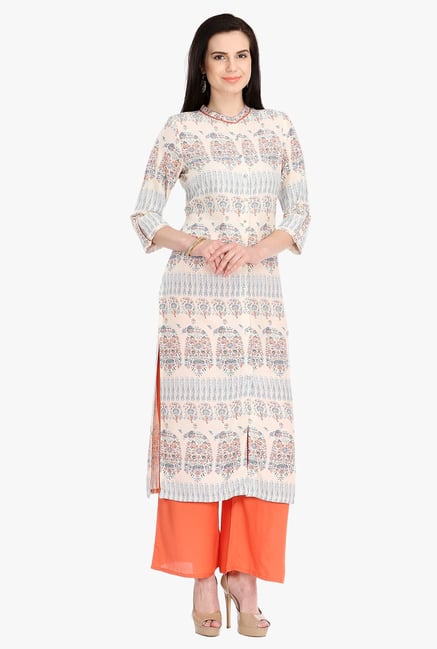W Beige Printed Rayon Kurta W Beige Printed Rayon Kurta