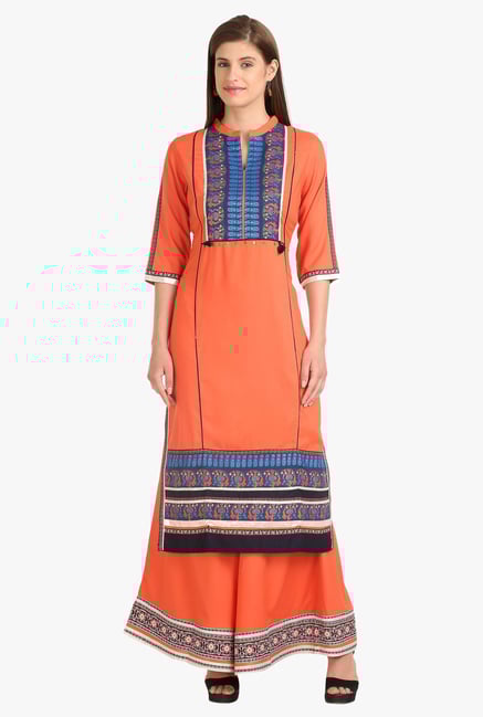 W Orange Printed Cotton Kurta W Orange Printed Cotton Kurta
