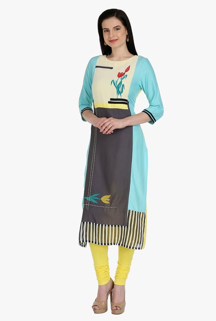 W Blue & Black Printed Rayon Kurta W Blue & Black Printed Rayon Kurta