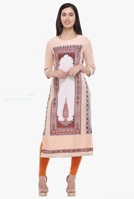 W Peach Printed Rayon Kurta W Peach Printed Rayon Kurta