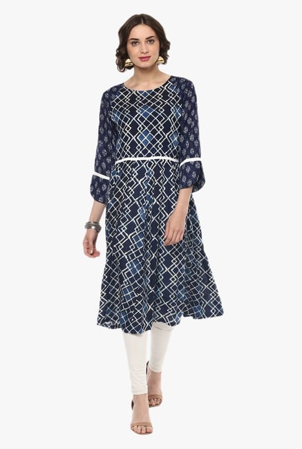 Pannkh Navy Printed Kurta Pannkh Navy Printed Kurta