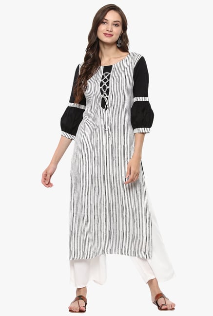 Pannkh White Striped Cotton Kurta Pannkh White Striped Cotton Kurta